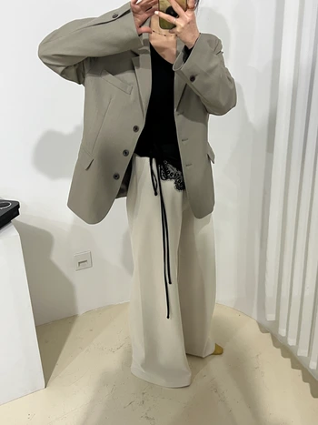 허리밴딩 스판 세미와이드 롱 팬츠