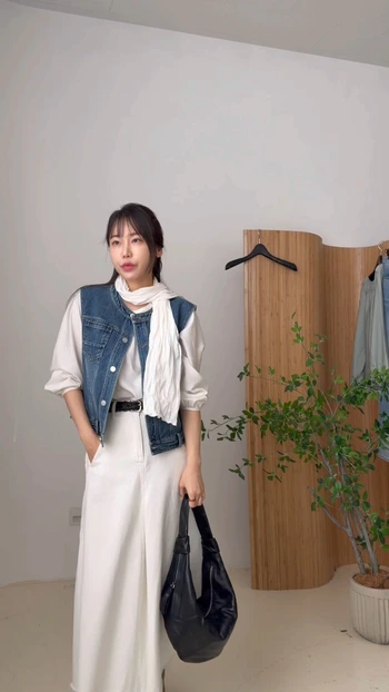 a라인 코튼 컷오프 화이트 롱스커트 2