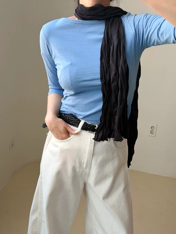 보트넥 5부 탄탄 티셔츠