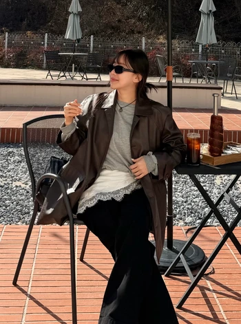 오버핏 나그랑 하프 레더자켓