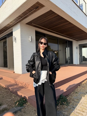 오버핏 스트링 레더 점퍼 2