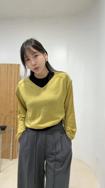 로니 브이넥 새들니트 2