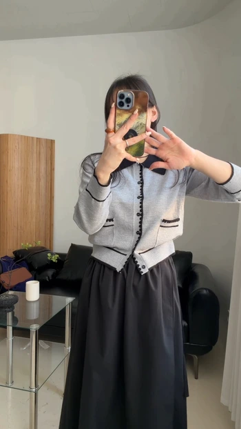 씬 배색 카라 소프트 가디건