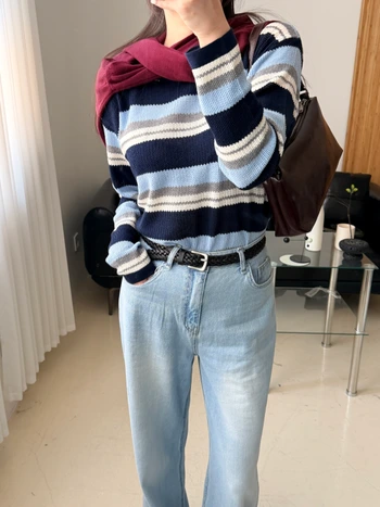 어썸 배색 루즈핏 쿨 니트