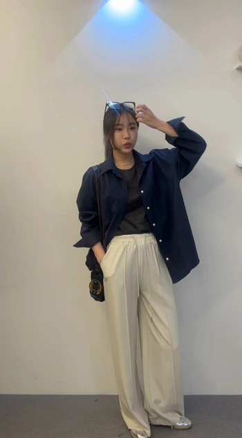 허리밴딩 찰랑 절개 핀턱 와이드 팬츠 2