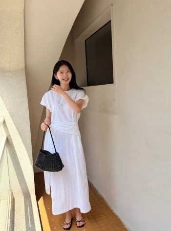 퍼프 바스락 고리 롱원피스 