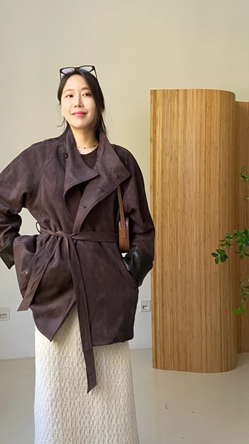 스웨이드 오버핏 바바리 자켓