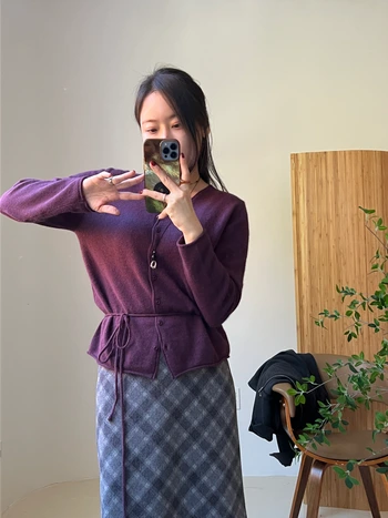 앙고라 라쿤 브이넥 끈 가디건 2
