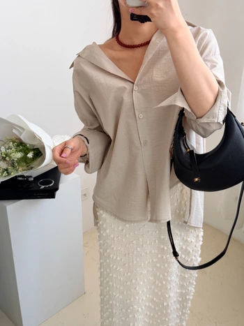 벤 오버핏 바스락 언발 셔츠