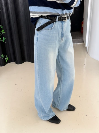 로니 후들 세미와이드 데님팬츠