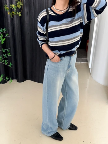 로니 후들 세미와이드 데님팬츠 2