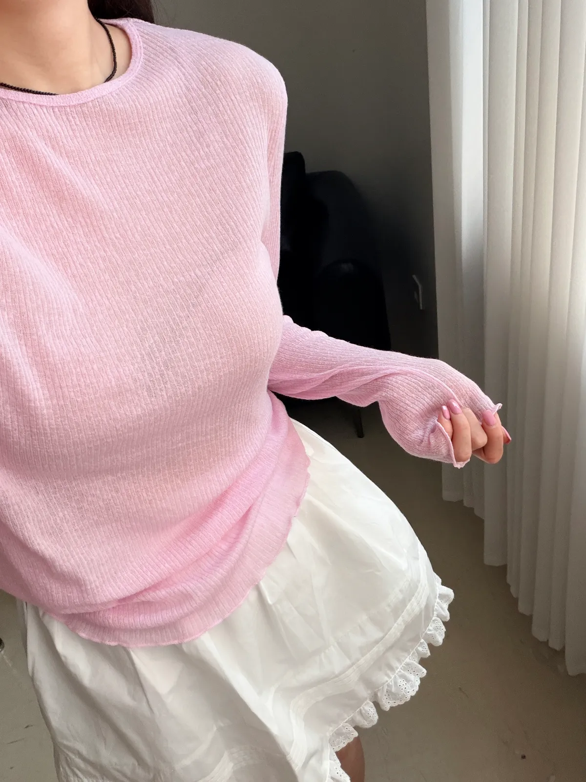 빈 시스루 골지 이너 티셔츠 (2 size) 상세 이미지 1