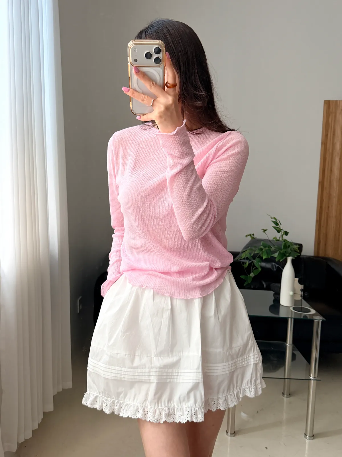 빈 시스루 골지 이너 티셔츠 (2 size) 상세 이미지 5