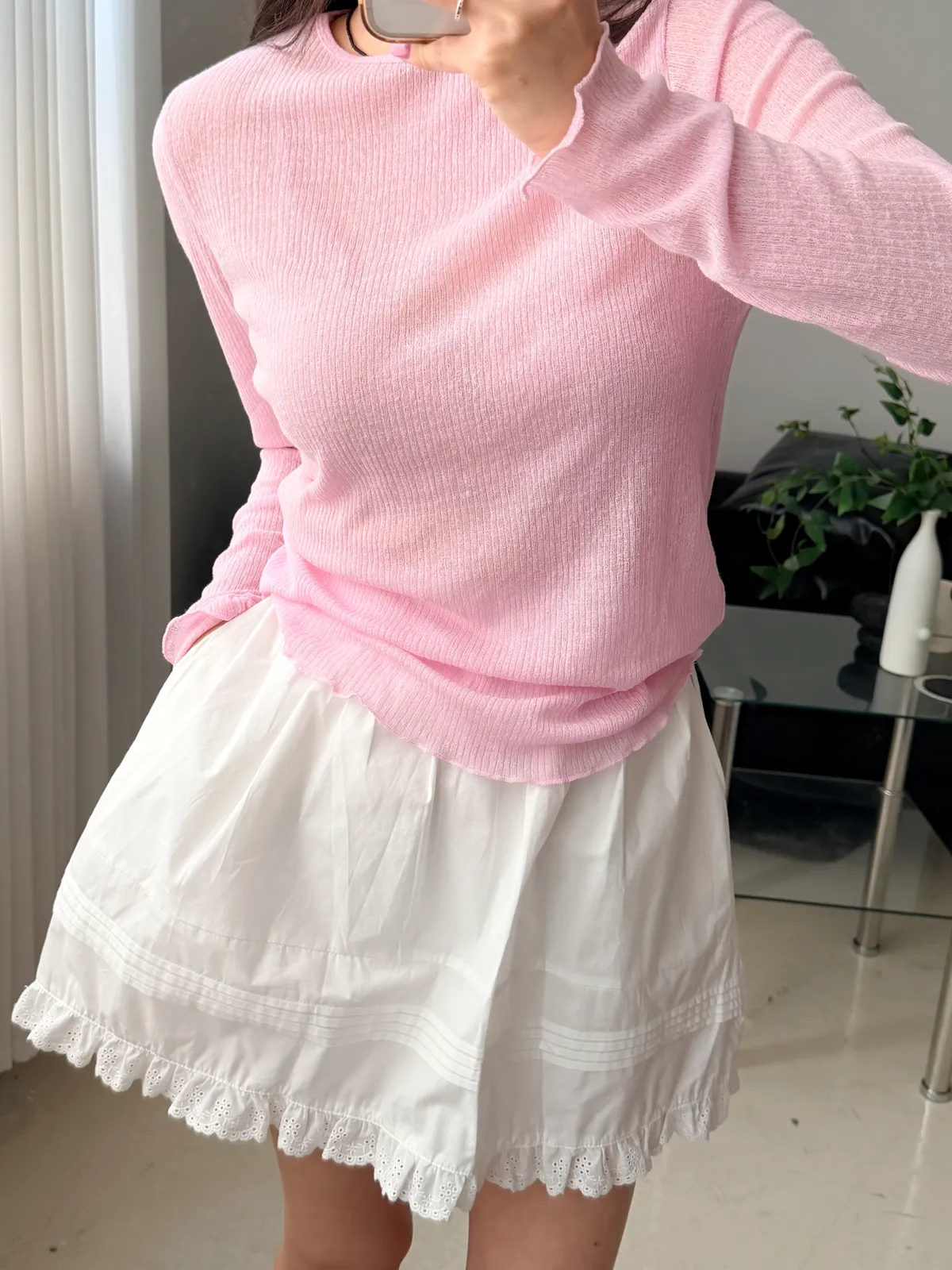 빈 시스루 골지 이너 티셔츠 (2 size) 상세 이미지 4