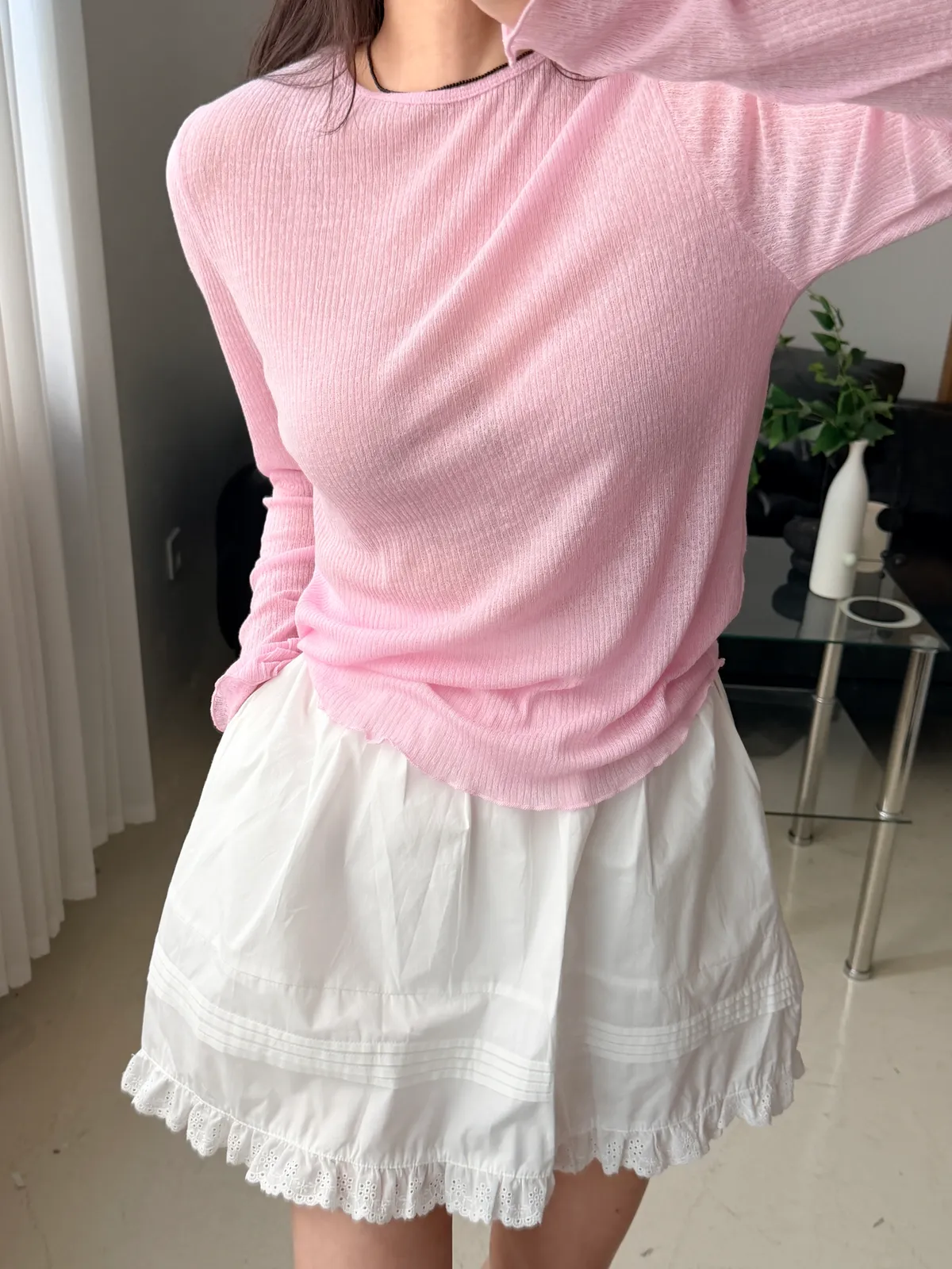 빈 시스루 골지 이너 티셔츠 (2 size) 상세 이미지 6