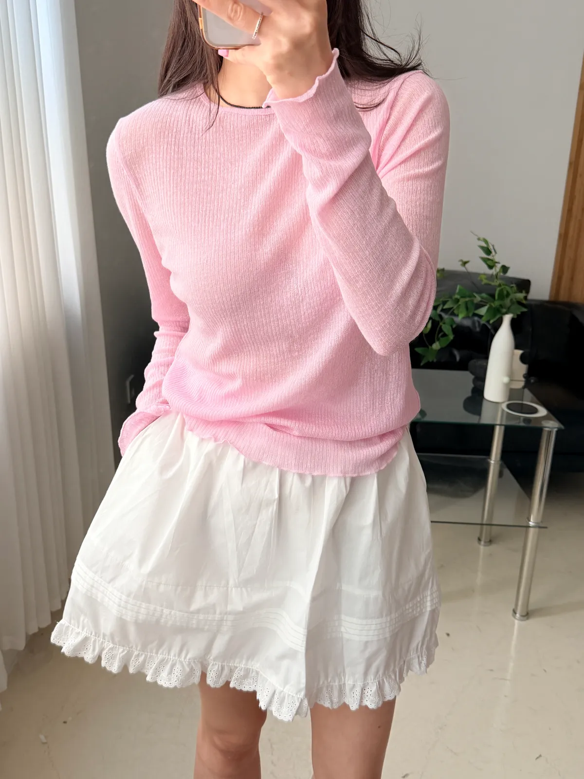 빈 시스루 골지 이너 티셔츠 (2 size) 상세 이미지 7