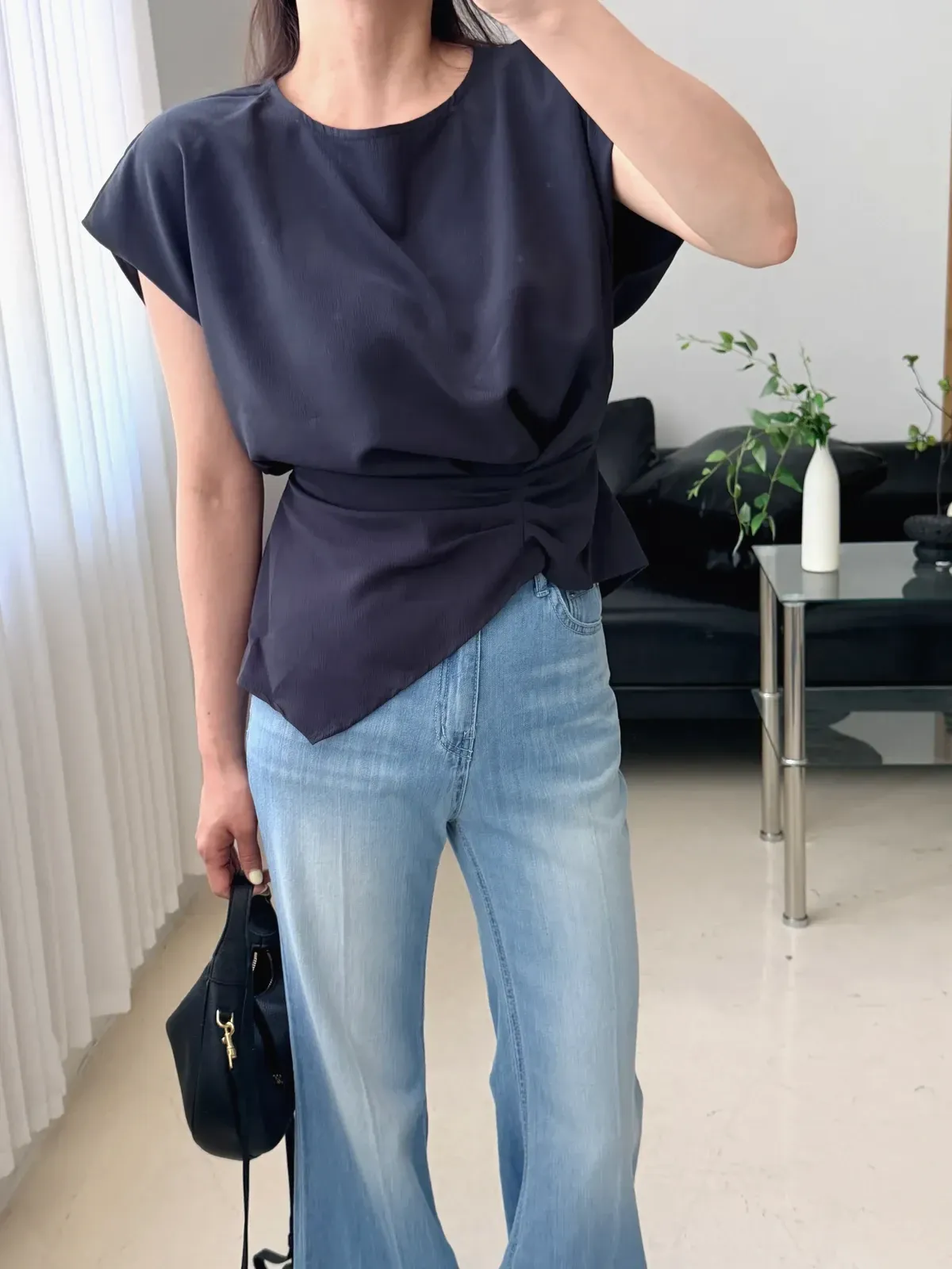 셔링 언발 썸머 캡소매 블라우스  2