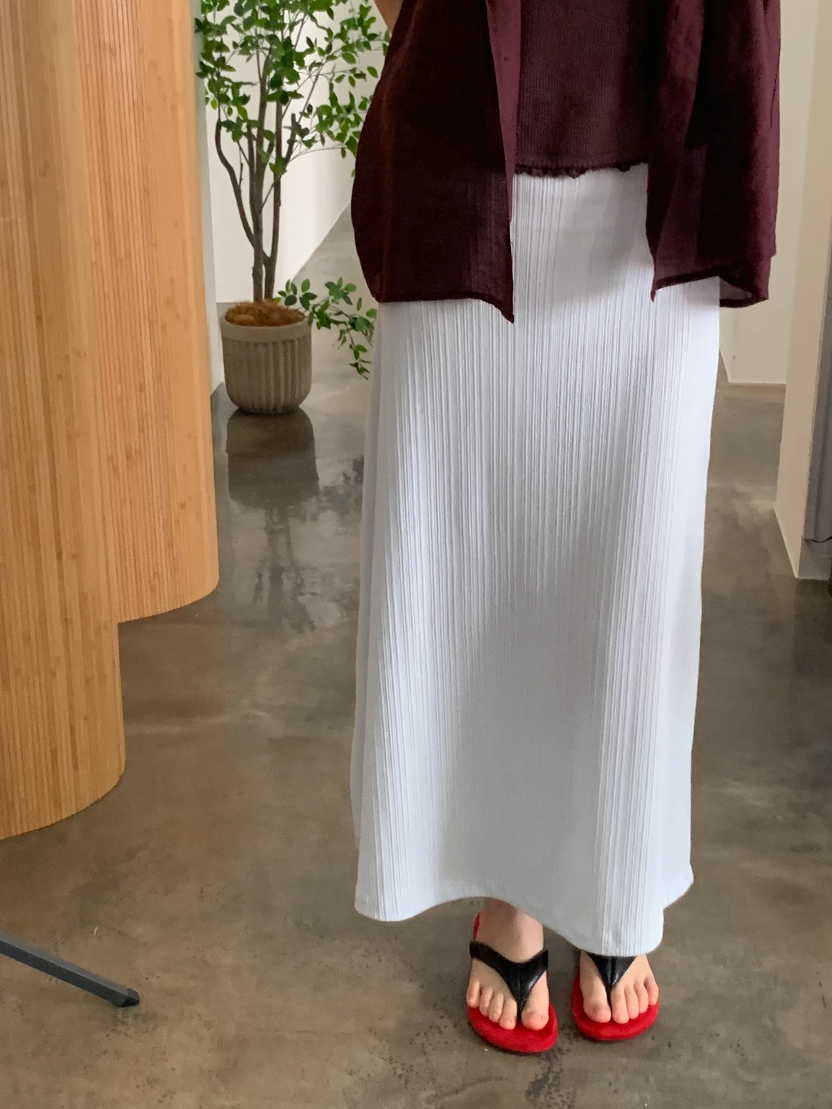 허리밴딩 플리츠 a라인 롱스커트  상세 이미지 6