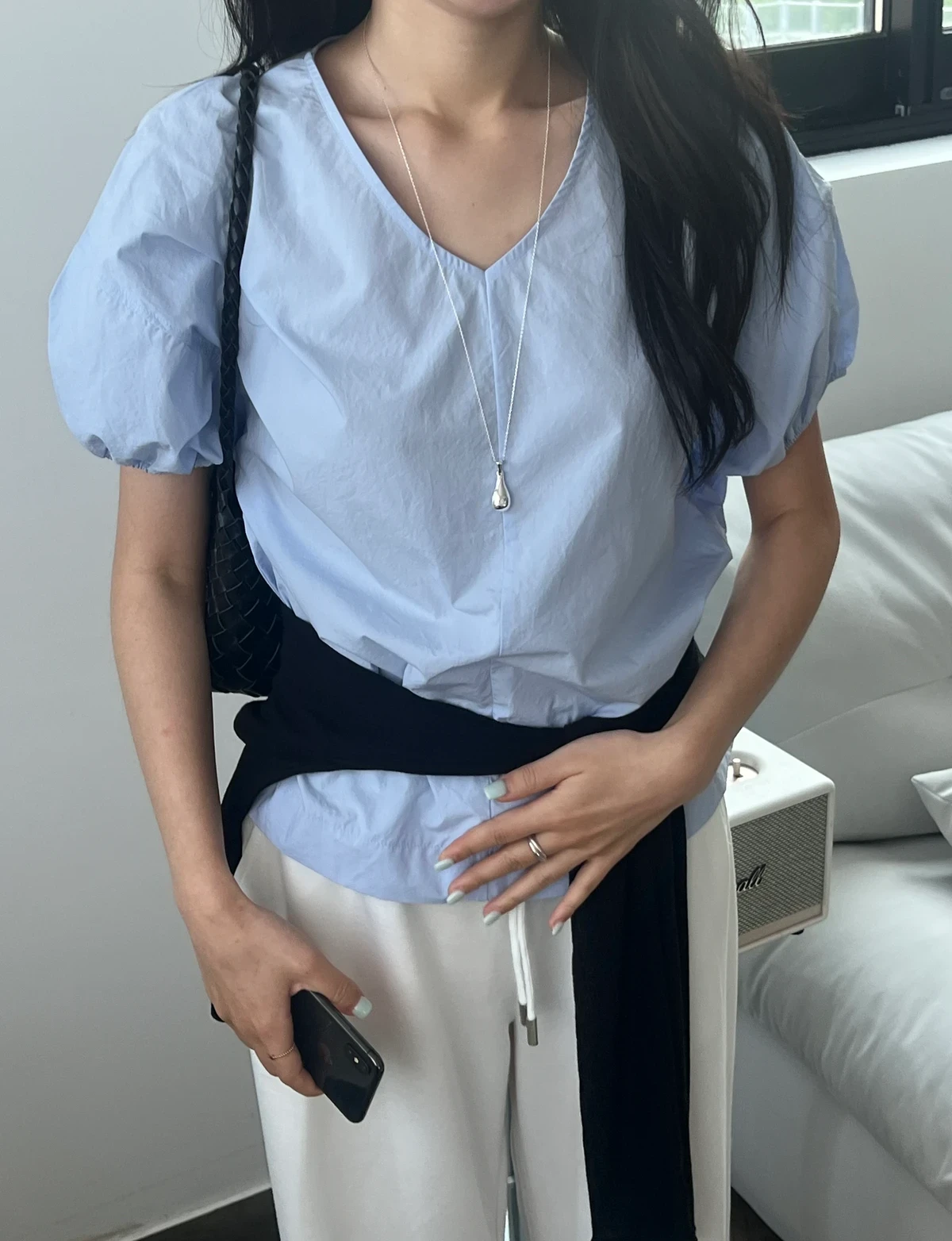 브이넥 밴딩 퍼프 블라우스(일주일소요) 상세 이미지 10