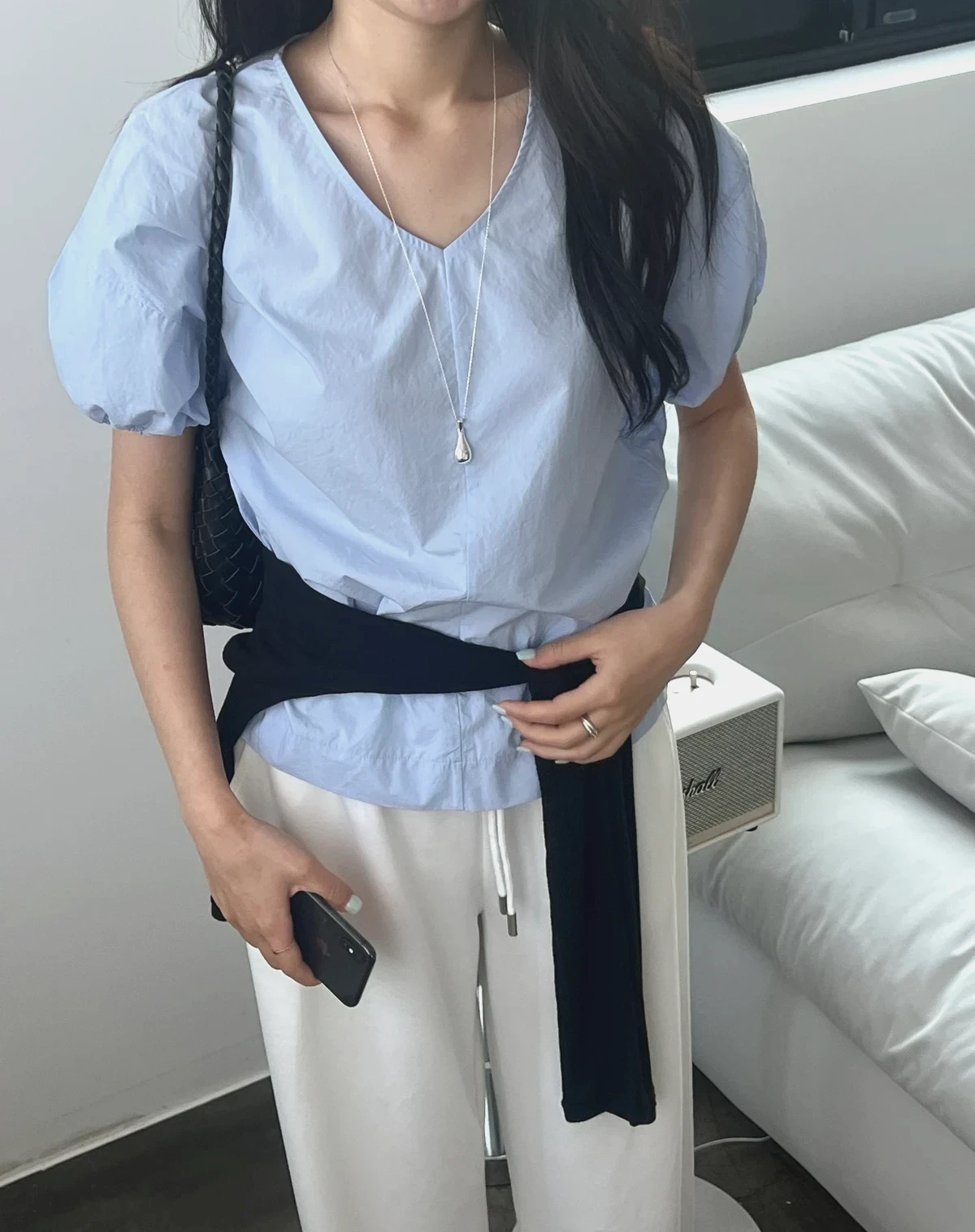 브이넥 밴딩 퍼프 블라우스(일주일소요) 상세 이미지 11