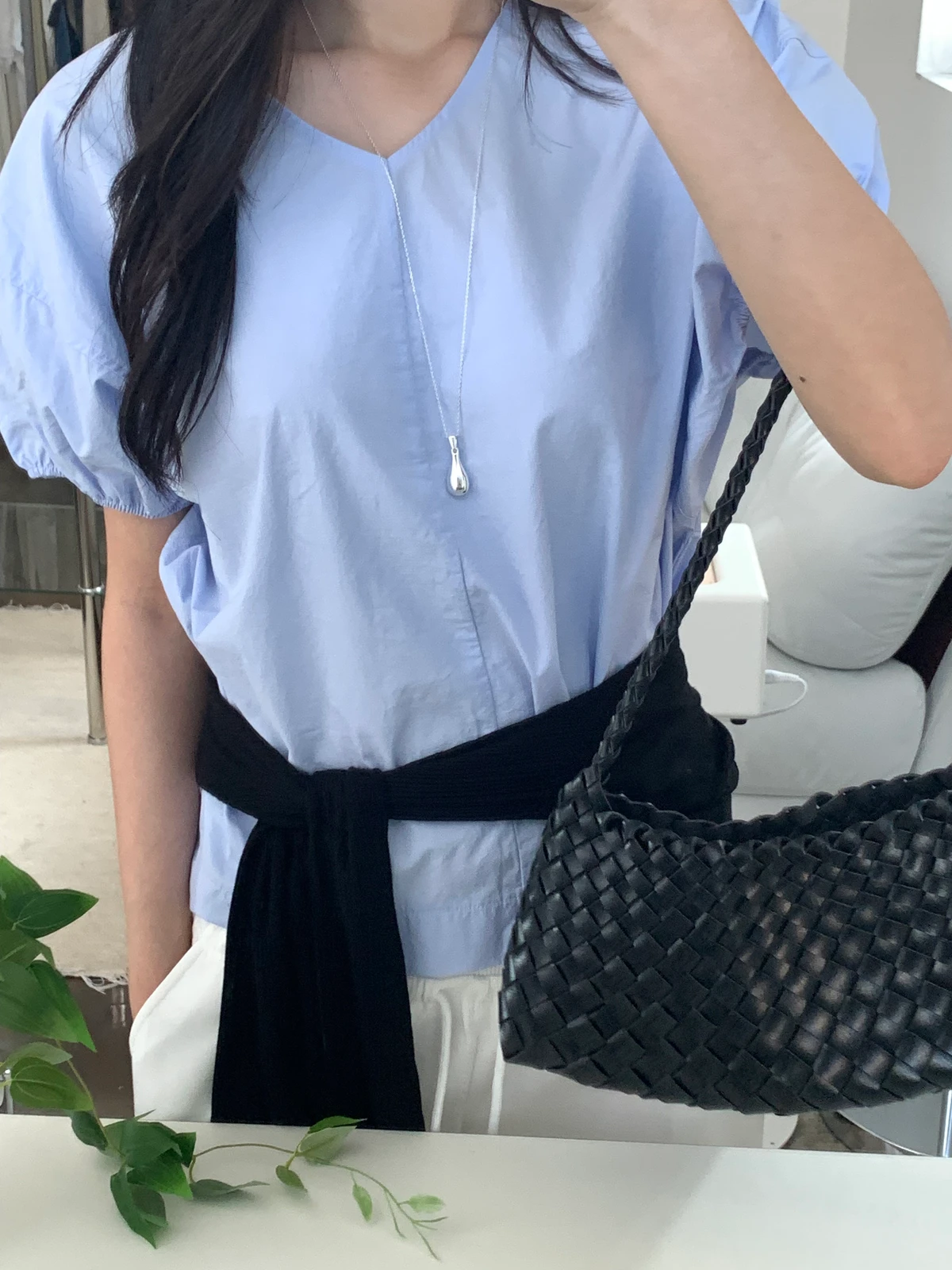 브이넥 밴딩 퍼프 블라우스(일주일소요) 상세 이미지 5
