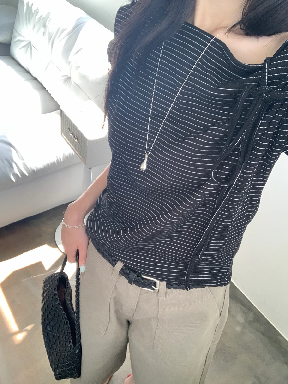 보트넥 오프 단가라 티셔츠  상세 이미지 36