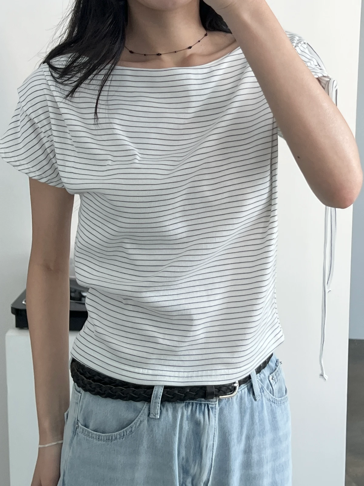 보트넥 오프 단가라 티셔츠  상세 이미지 1