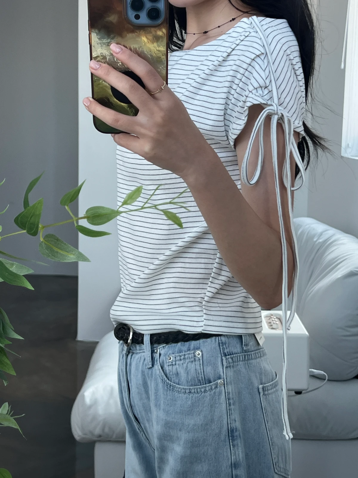 보트넥 오프 단가라 티셔츠  상세 이미지 4