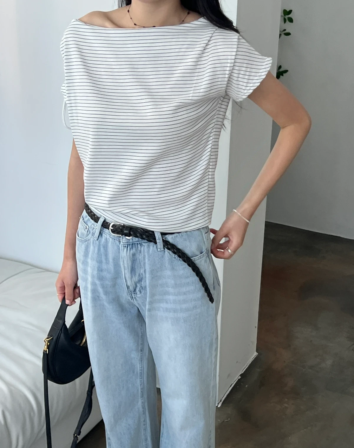 보트넥 오프 단가라 티셔츠  상세 이미지 14