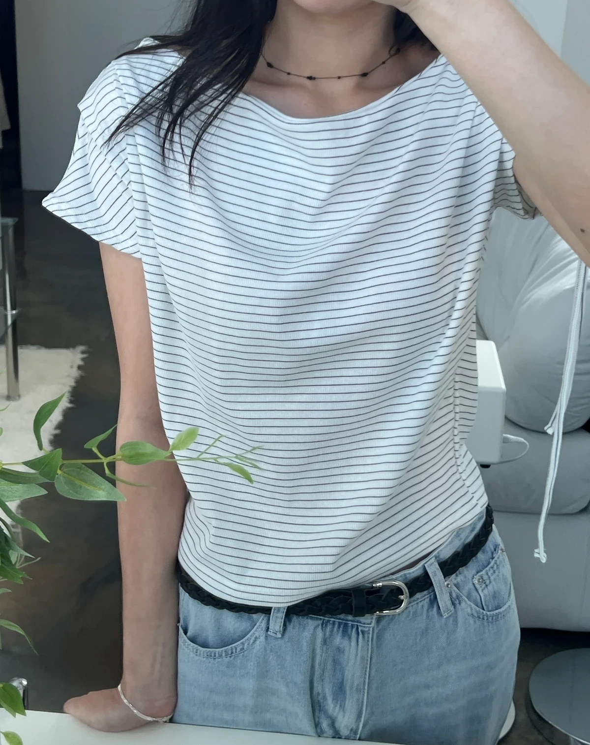 보트넥 오프 단가라 티셔츠  상세 이미지 19