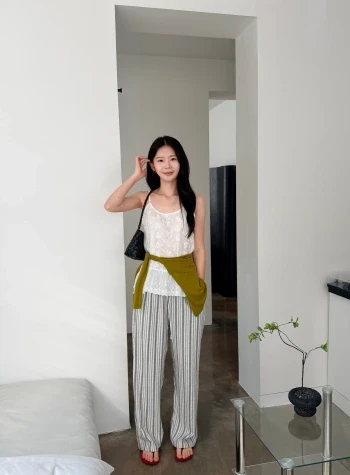 허리밴딩 스트라이프 와이드 팬츠 2