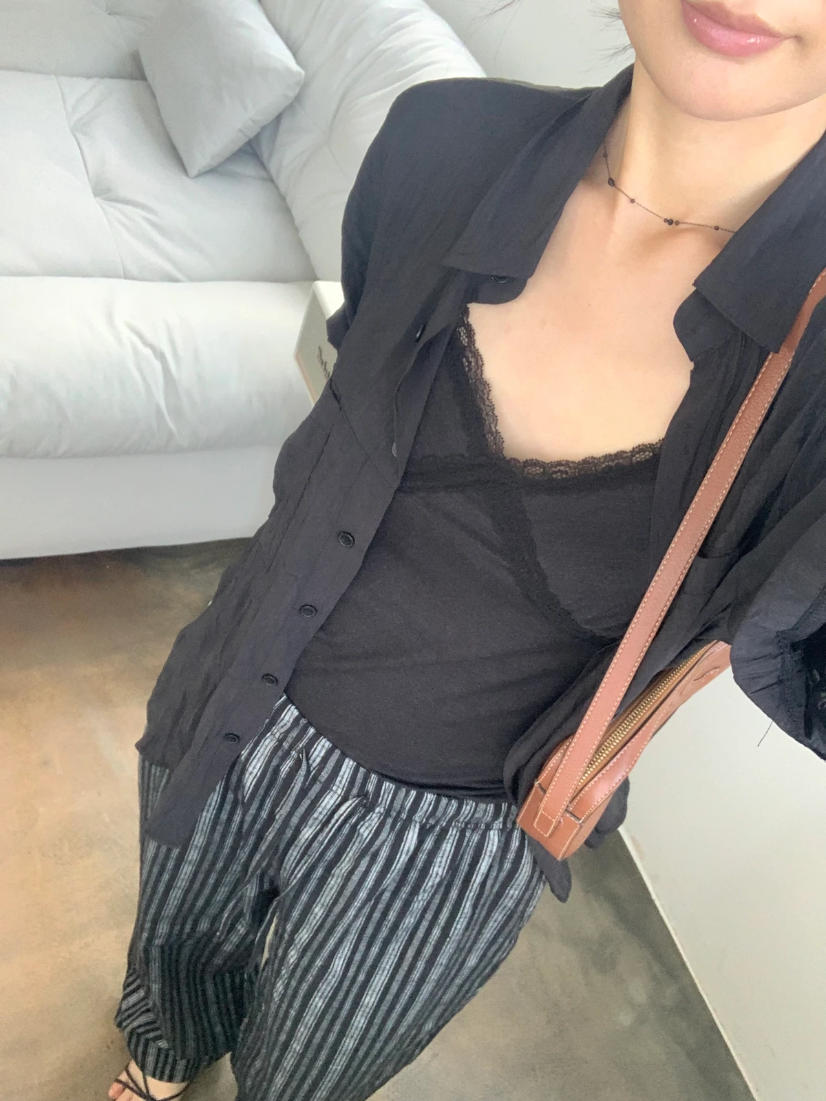 허리밴딩 스트라이프 와이드 팬츠 상세 이미지 8