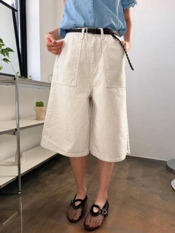 포켓 5부 와이드 버뮤다 팬츠 