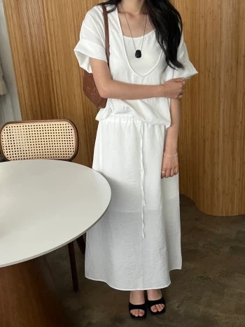 허리밴딩 소프 롱스커트 