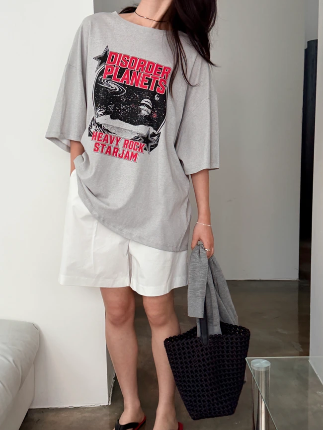 박시핏 프린팅 5부 티셔츠  - Image 1