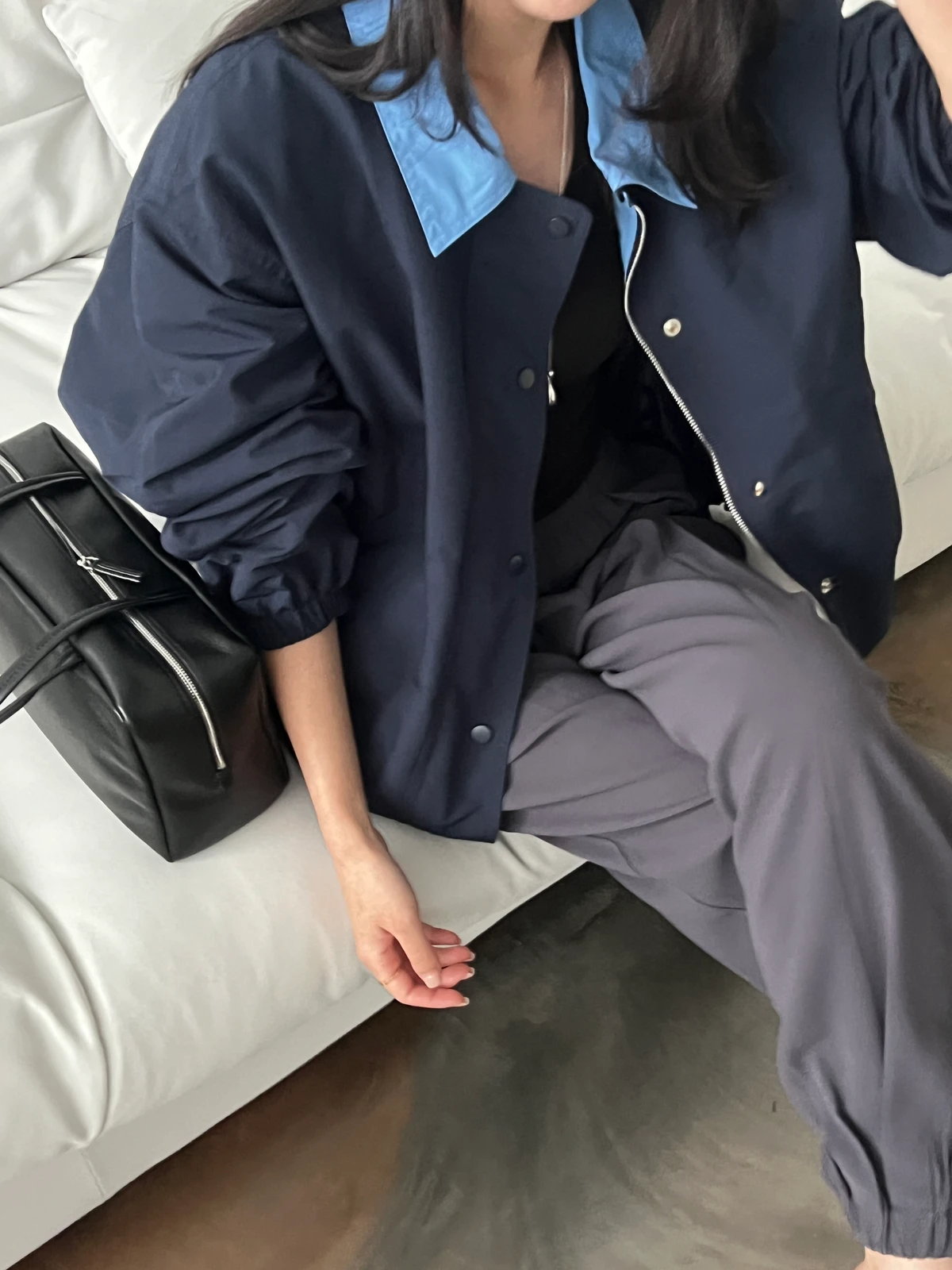 배색 블루종 스트링 점퍼 상세 이미지 1