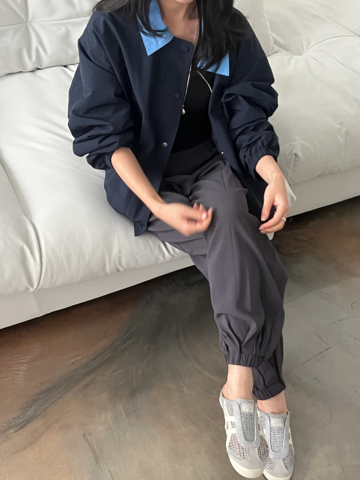 배색 블루종 스트링 점퍼 상세 이미지 6