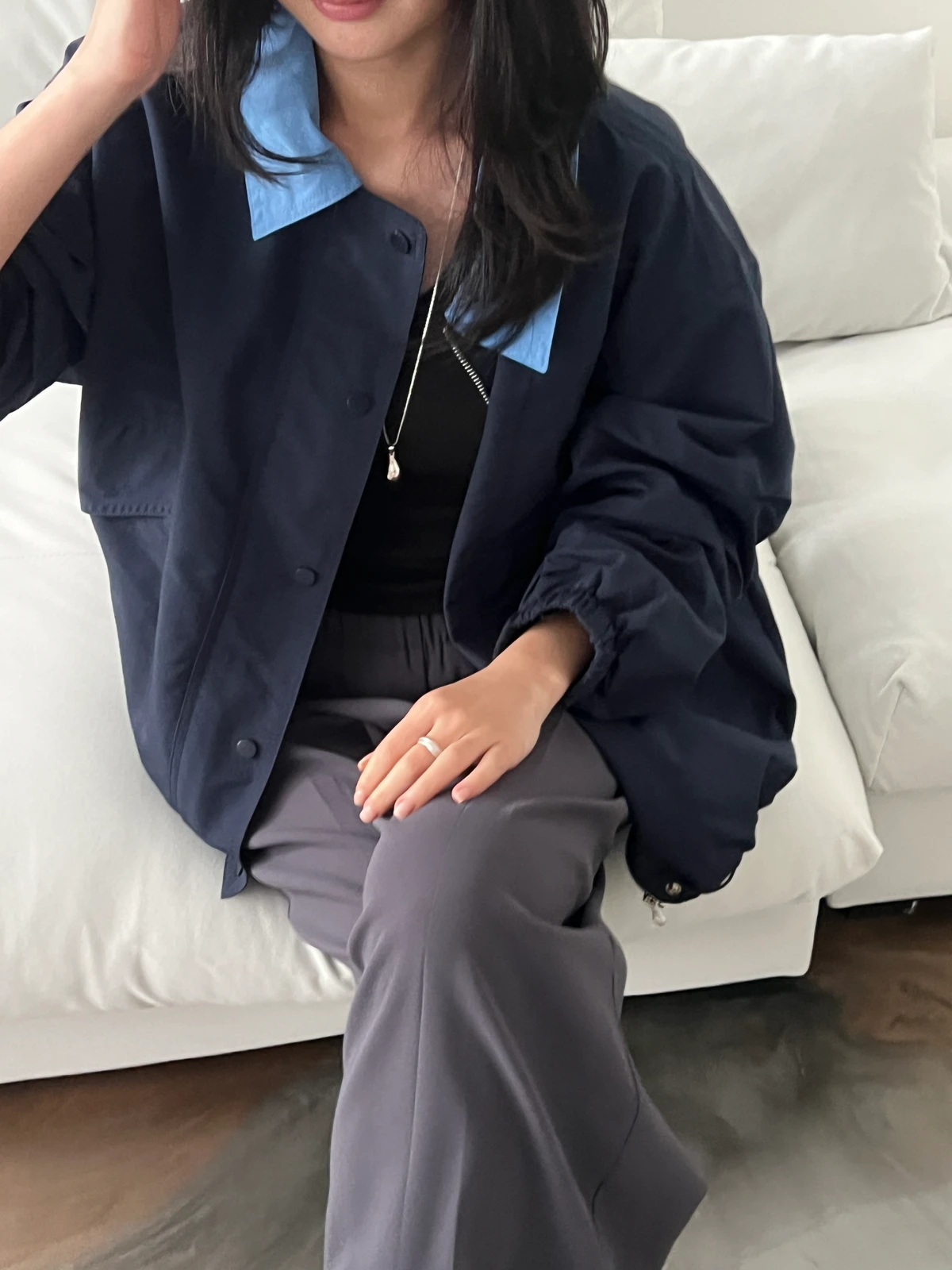 배색 블루종 스트링 점퍼 상세 이미지 7