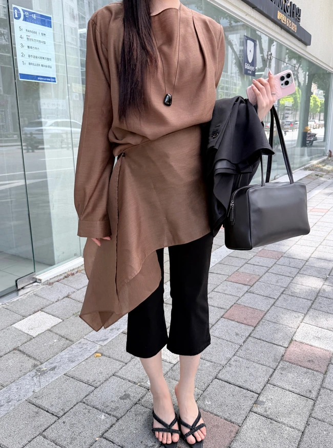 랩 텐셀 핀턱 블라우스