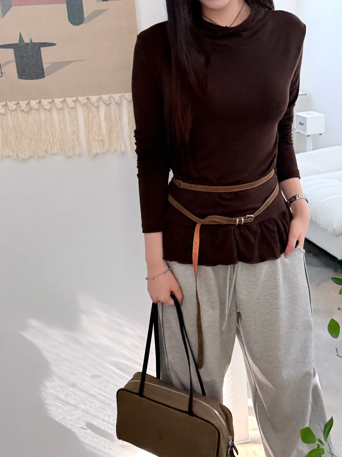 핀턱 스터드 밴딩 롱 와이드팬츠 상세 이미지 9