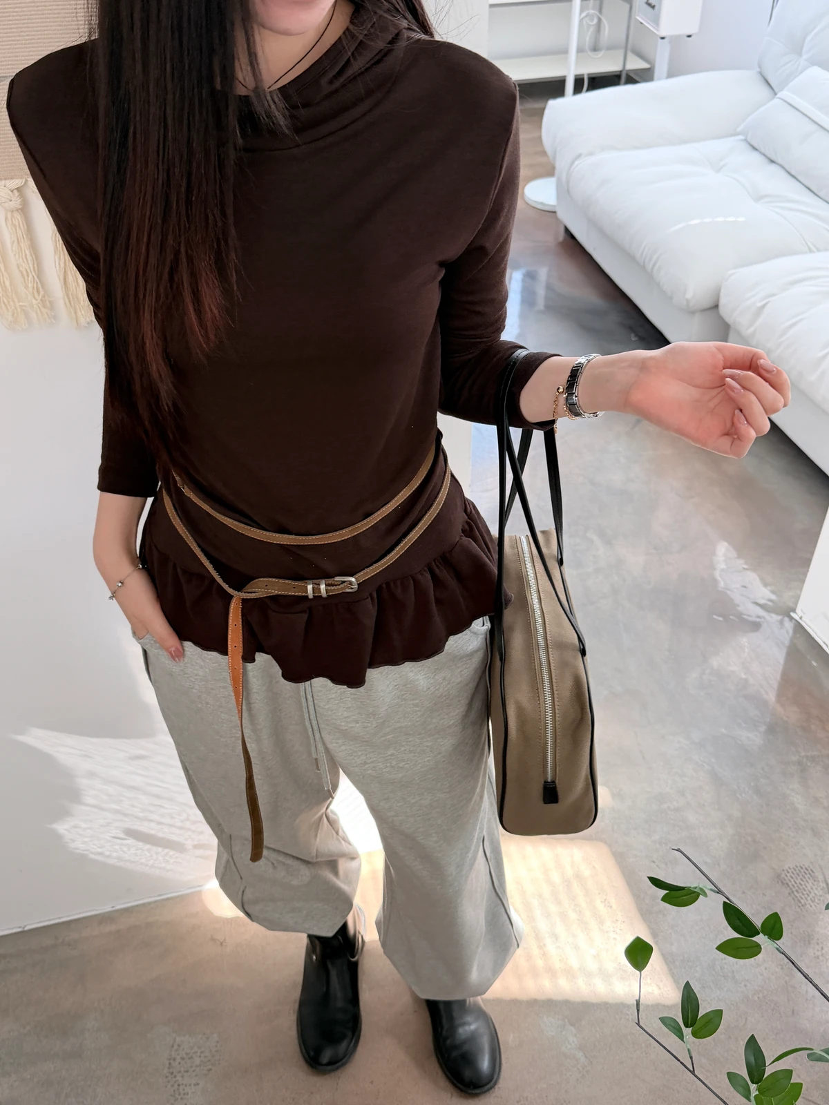 핀턱 스터드 밴딩 롱 와이드팬츠 상세 이미지 13